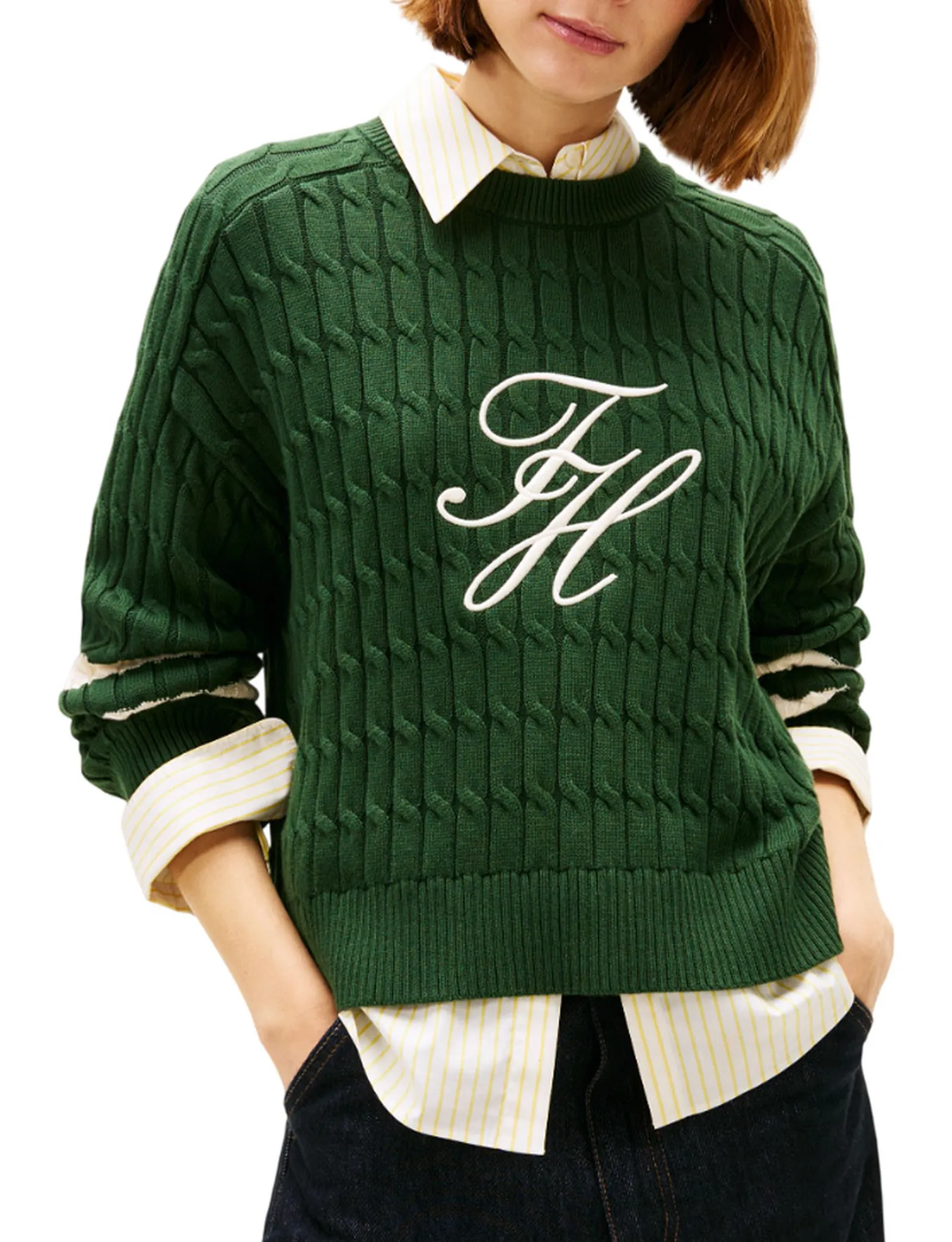Tommy Hilfiger Maglia Intrecciata Verde Ww0Ww47633 169895