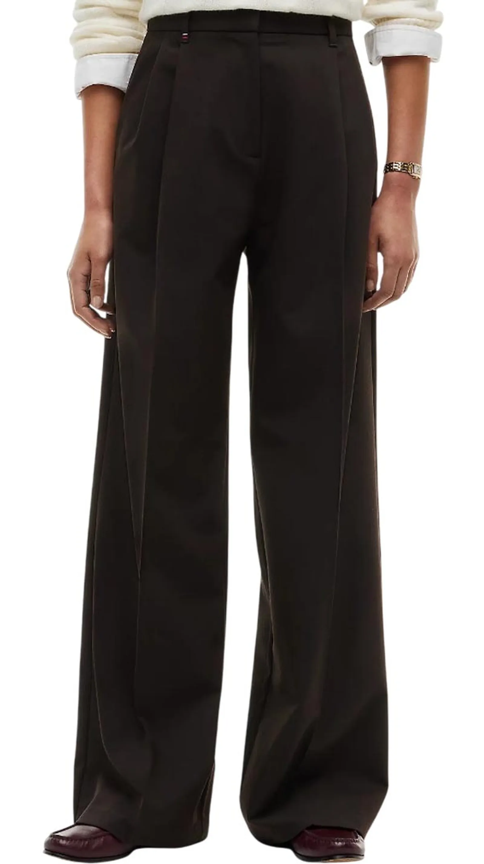 Tommy Hilfiger Pantalone Largo In Twill Con Pieghe Cioccolato Ww0Ww51898 195872