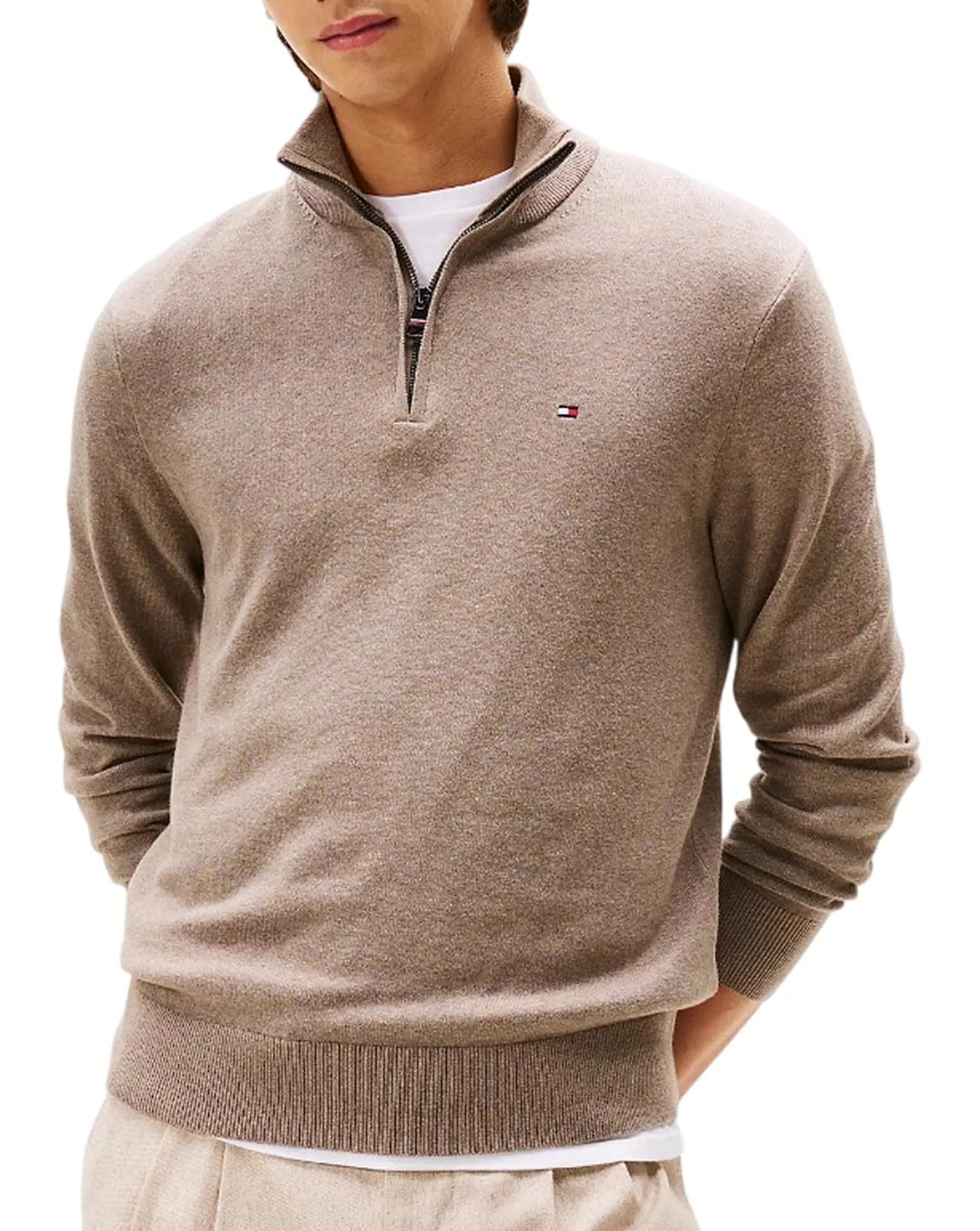 Tommy Hilfiger Pullover Con Mezza Zip E Nastro Iconico Beige Mw0Mw28049 168793
