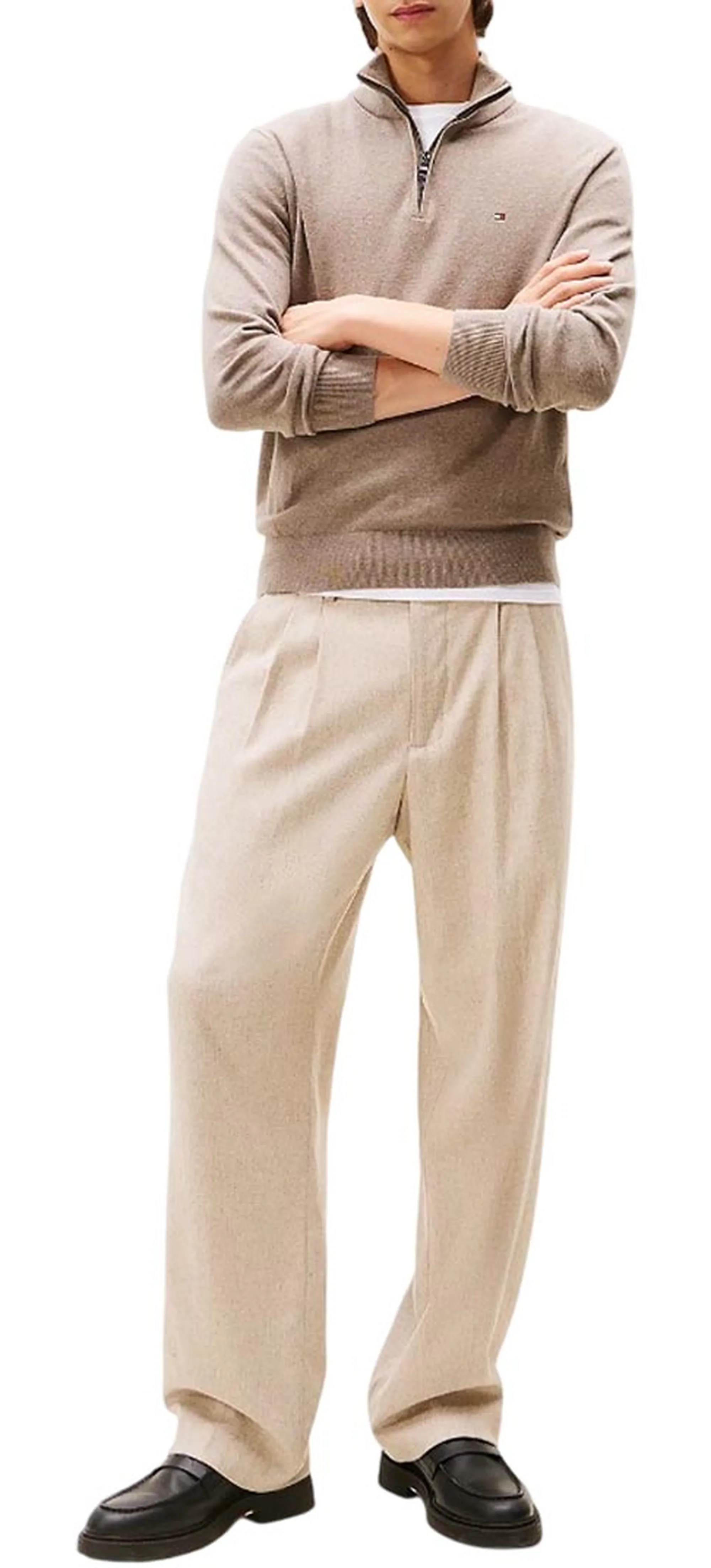 Tommy Hilfiger Pullover Con Mezza Zip E Nastro Iconico Beige Mw0Mw28049 168795