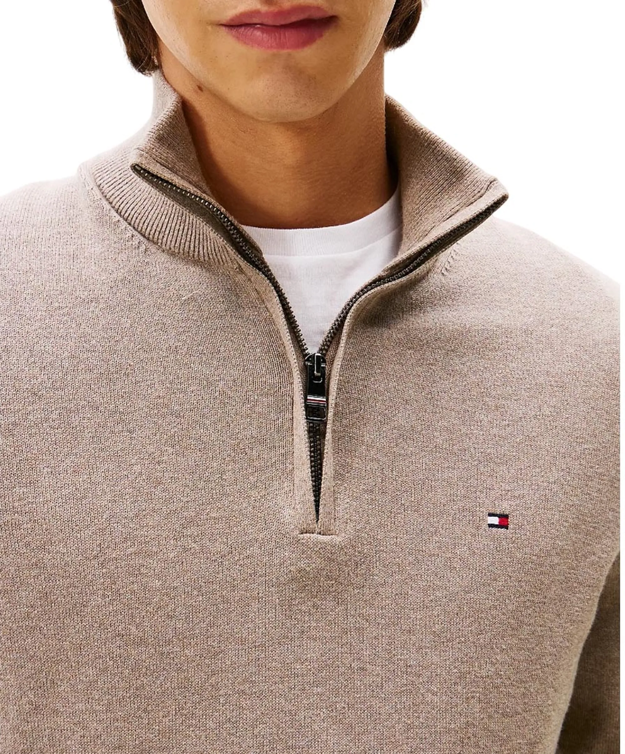 Tommy Hilfiger Pullover Con Mezza Zip E Nastro Iconico Beige Mw0Mw28049 168797