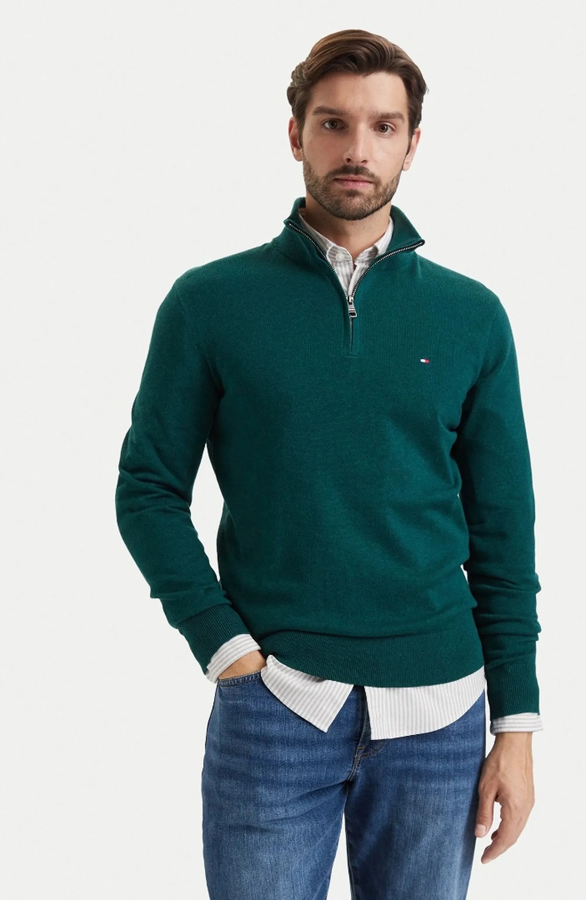 Tommy Hilfiger B'Sweater With Half Zip And Iconic Ribbon' Forest Green Mw0Mw28049 184408