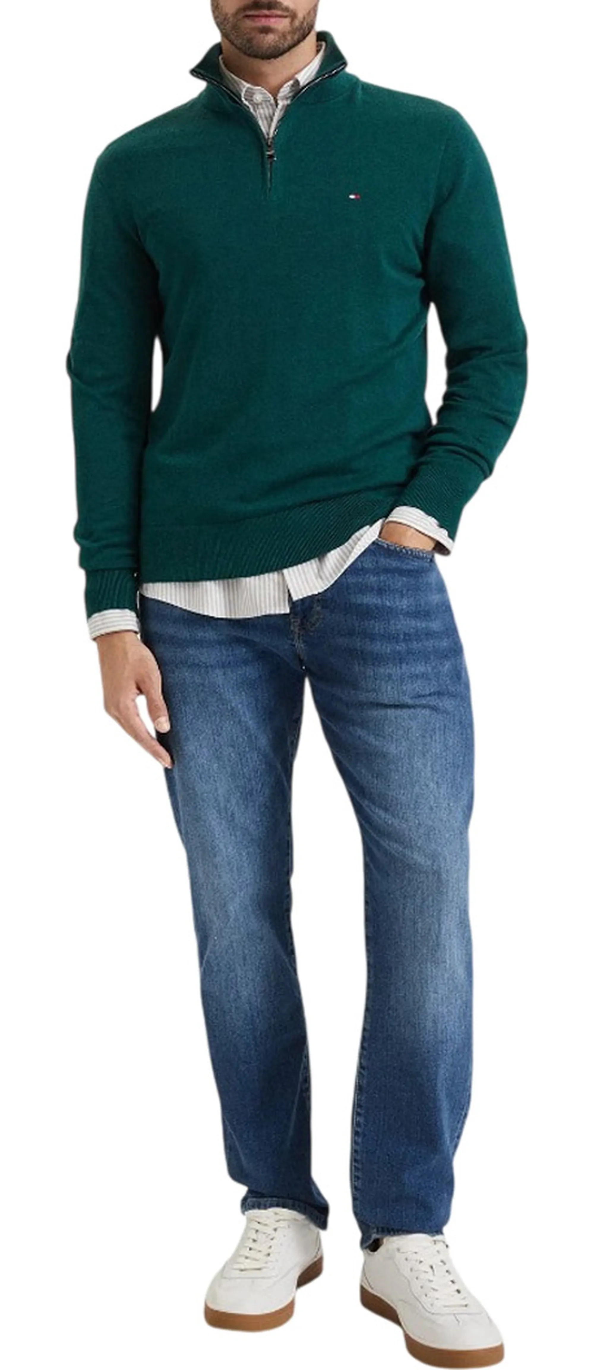 Tommy Hilfiger B'Sweater With Half Zip And Iconic Ribbon' Forest Green Mw0Mw28049 185180
