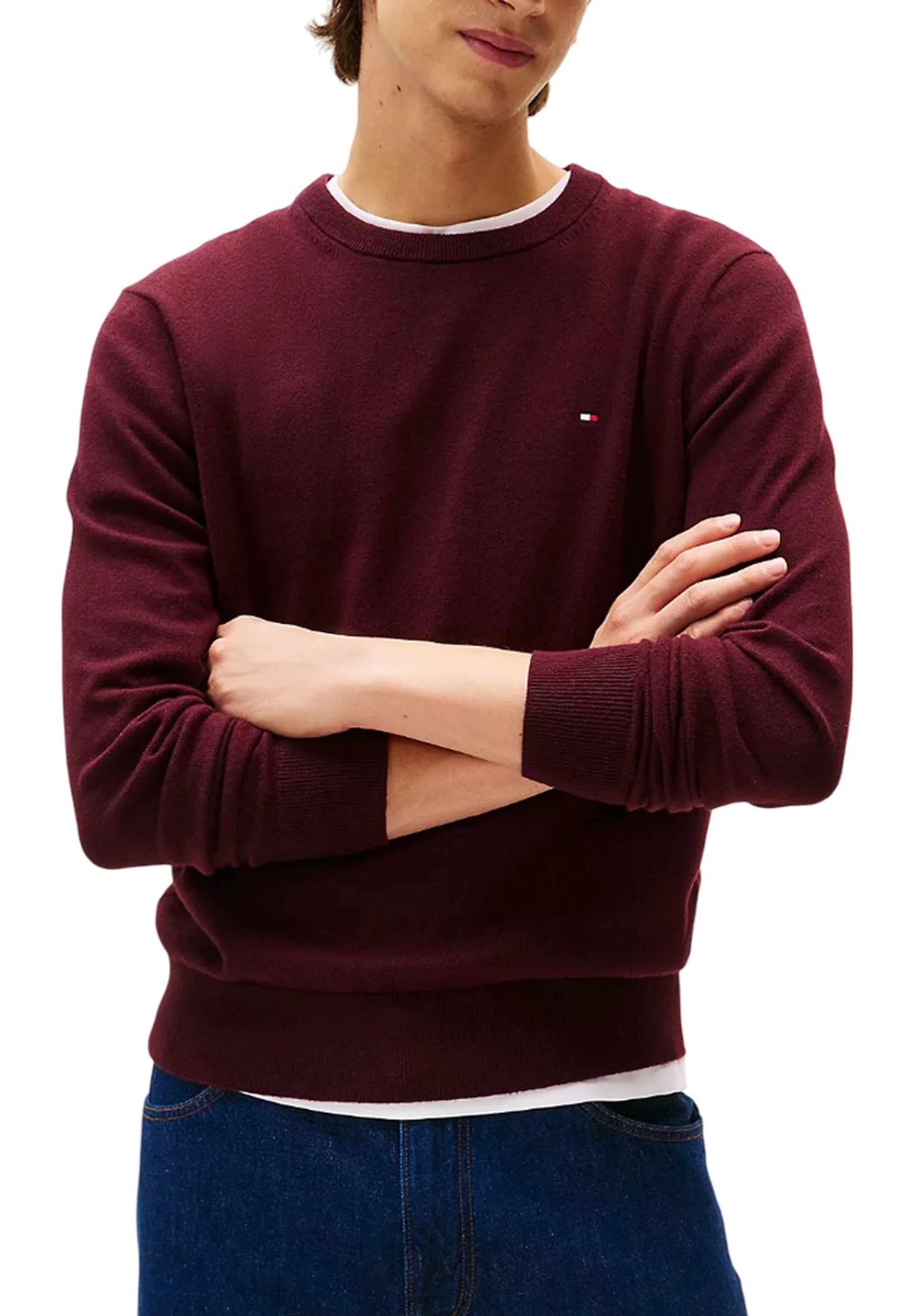 Tommy Hilfiger Pullover Th Monogram In Cotone E Cashmere Bordeaux Mw0Mw28046 157074