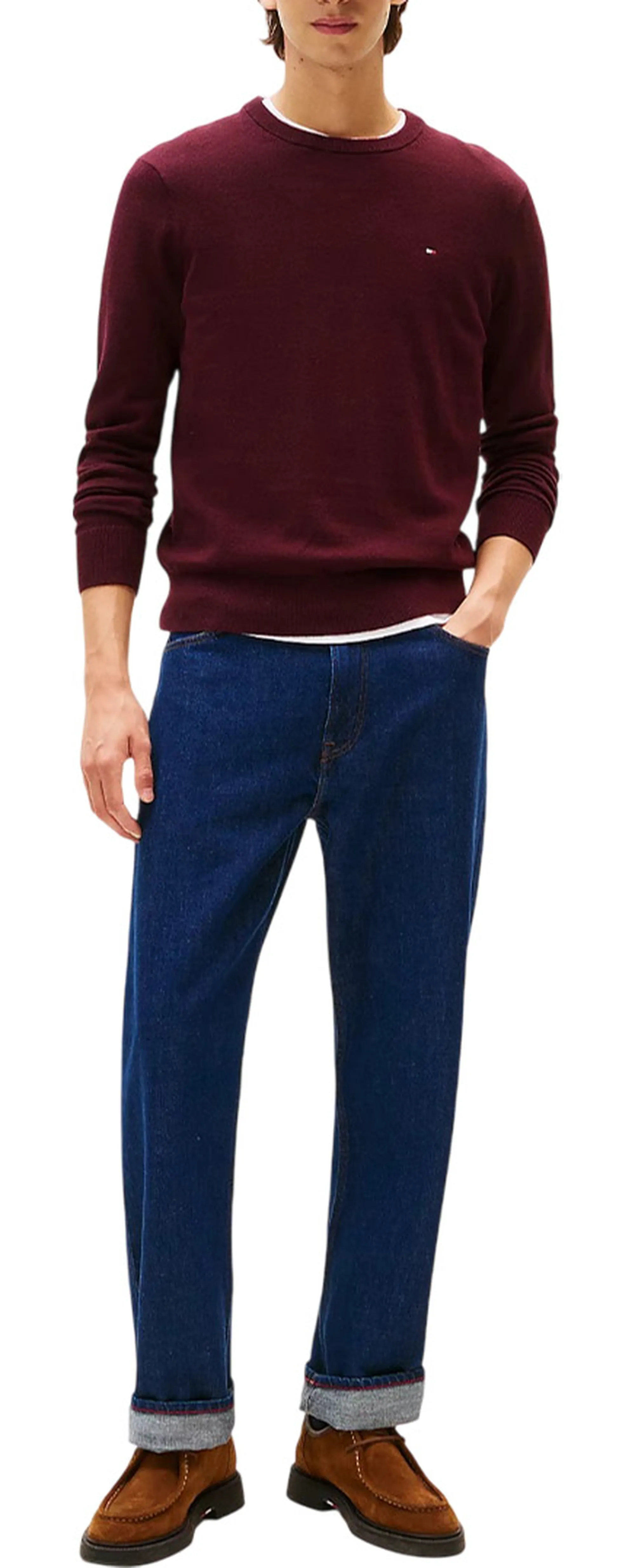 Tommy Hilfiger Pullover Th Monogram In Cotone E Cashmere Bordeaux Mw0Mw28046 157076