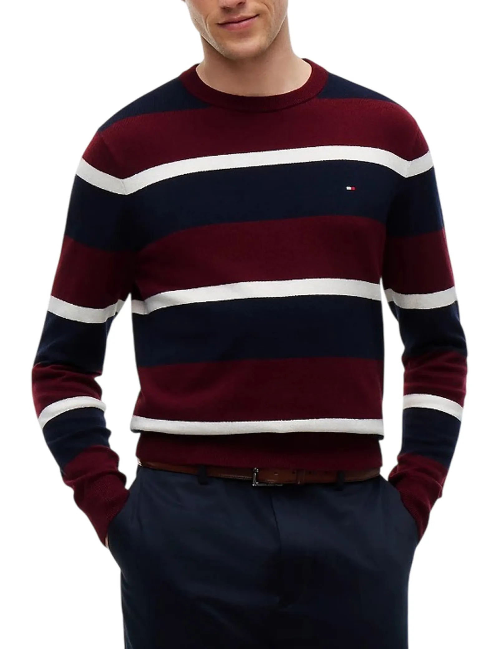 Tommy Hilfiger Pullover Th Monogram In Cotone E Cashmere Burgundy Mw0Mw28046 199432