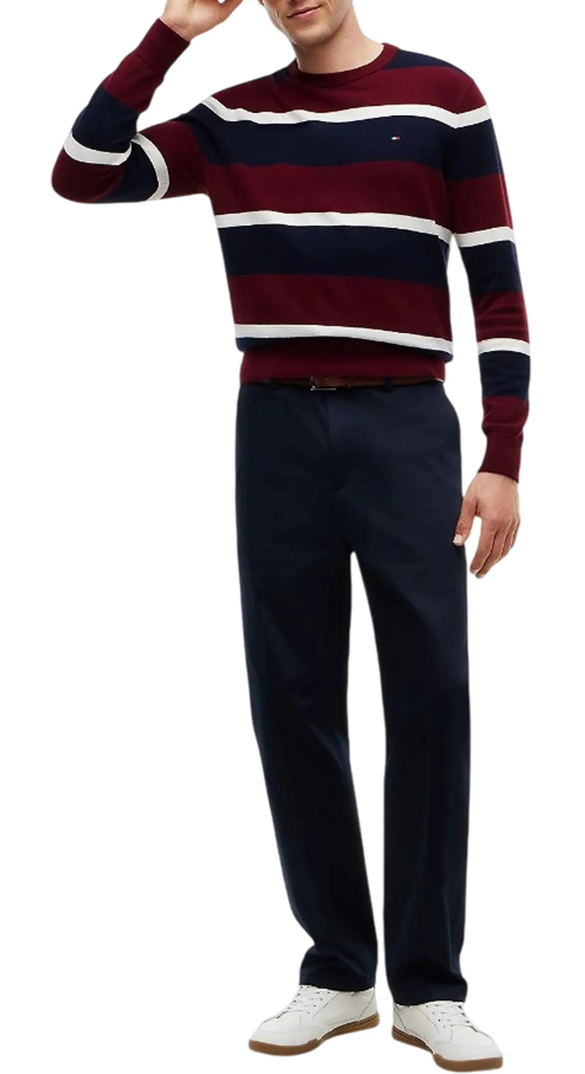 Tommy Hilfiger Pullover Th Monogram In Cotone E Cashmere Burgundy Mw0Mw28046 199434