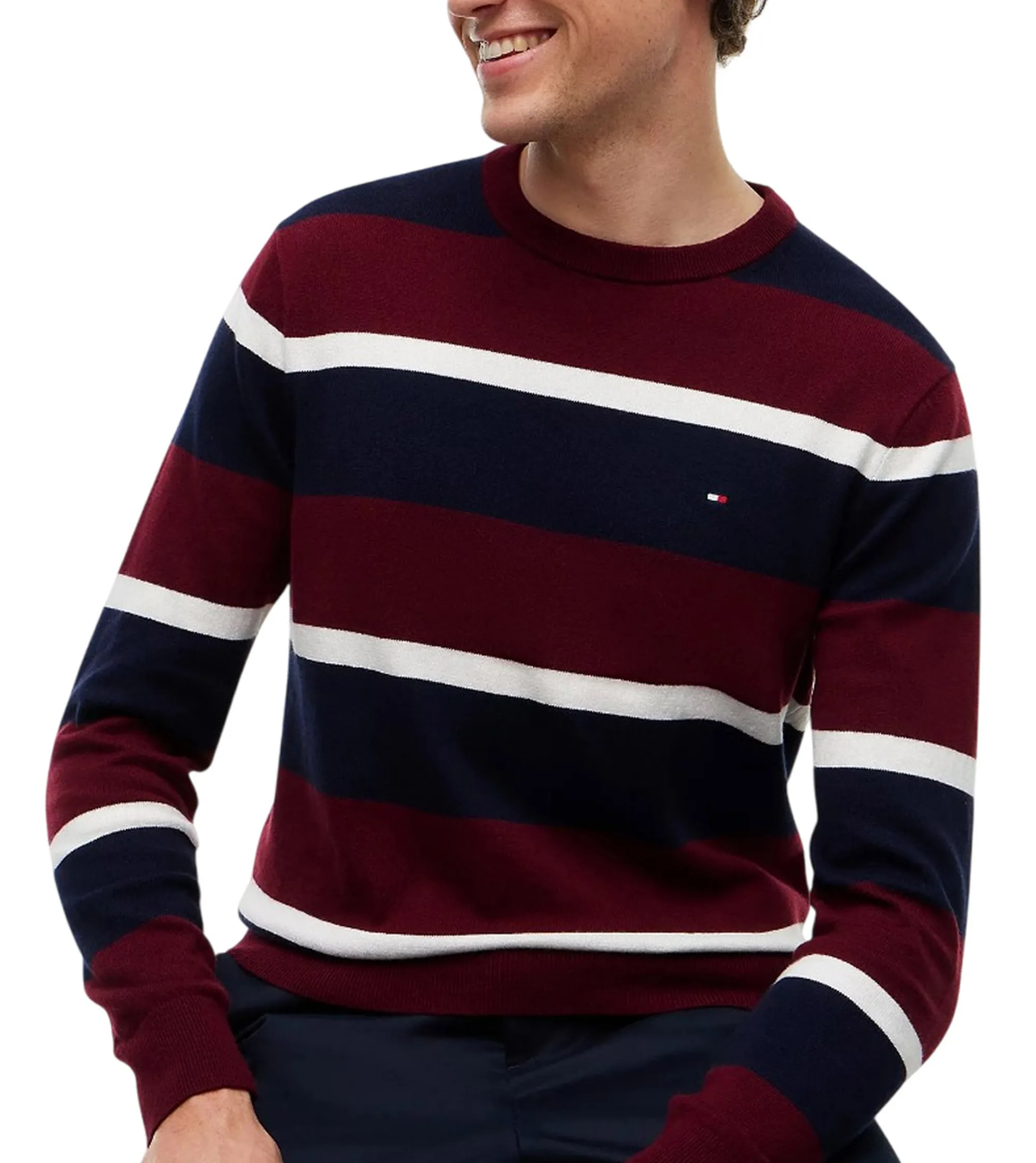 Tommy Hilfiger Pullover Th Monogram In Cotone E Cashmere Burgundy Mw0Mw28046 199435