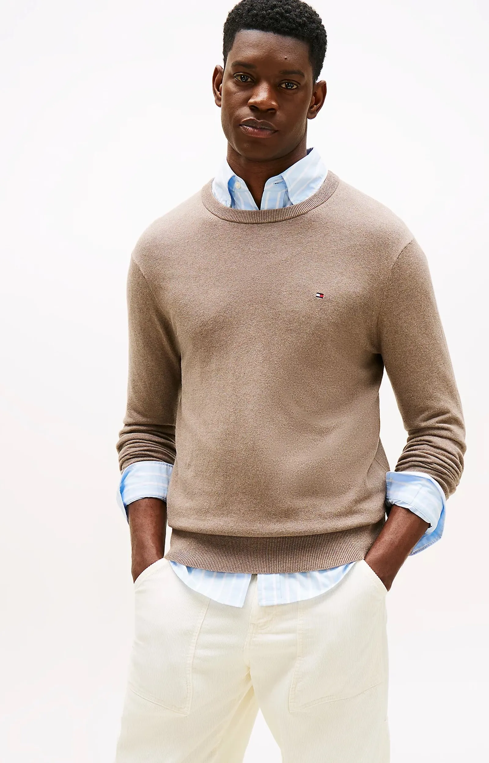 Tommy Hilfiger Pullover Th Monogram In Cotone E Cashmere Taupe Mw0Mw28046 155182