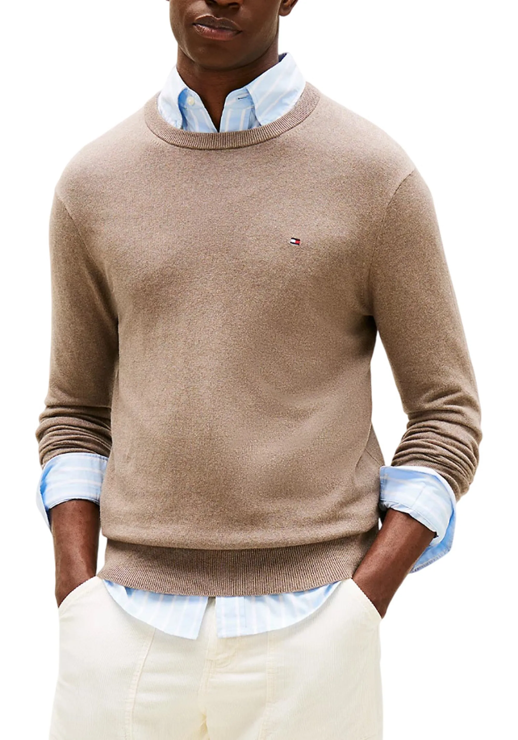 Tommy Hilfiger Pullover Th Monogram In Cotone E Cashmere Taupe Mw0Mw28046 157064