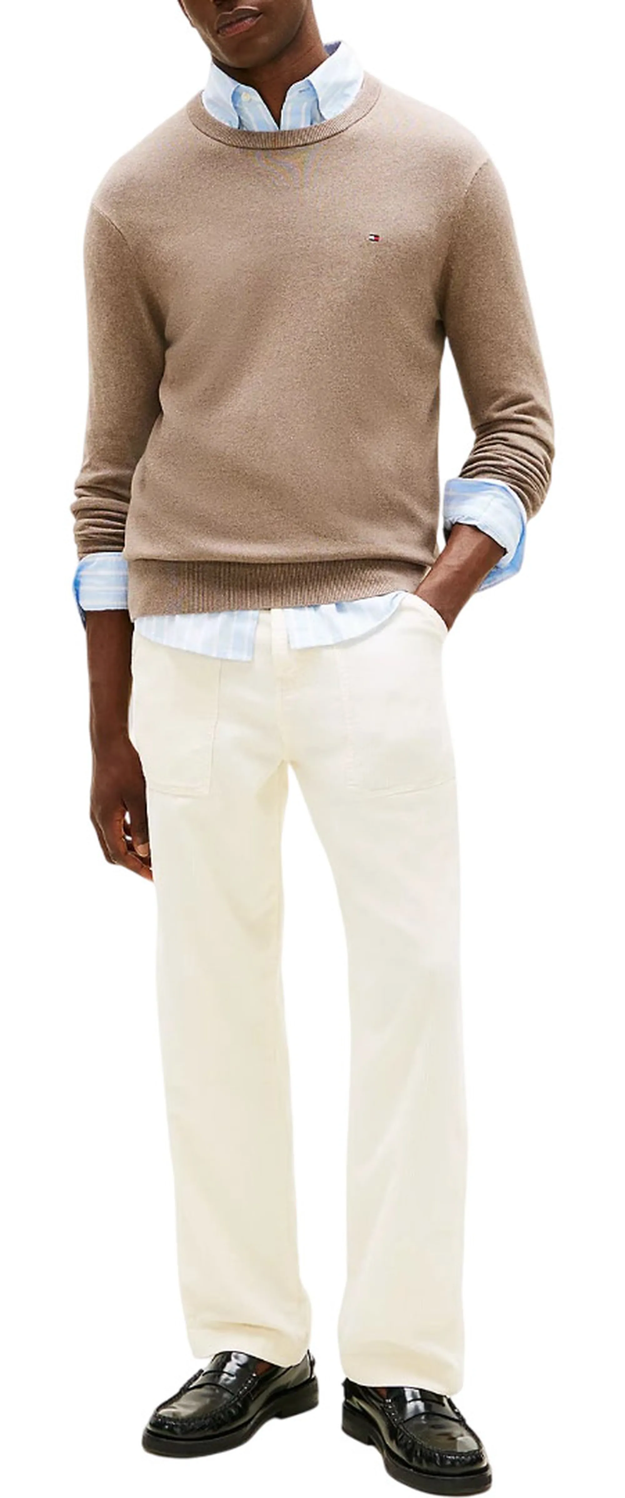 Tommy Hilfiger Pullover Th Monogram In Cotone E Cashmere Taupe Mw0Mw28046 157066