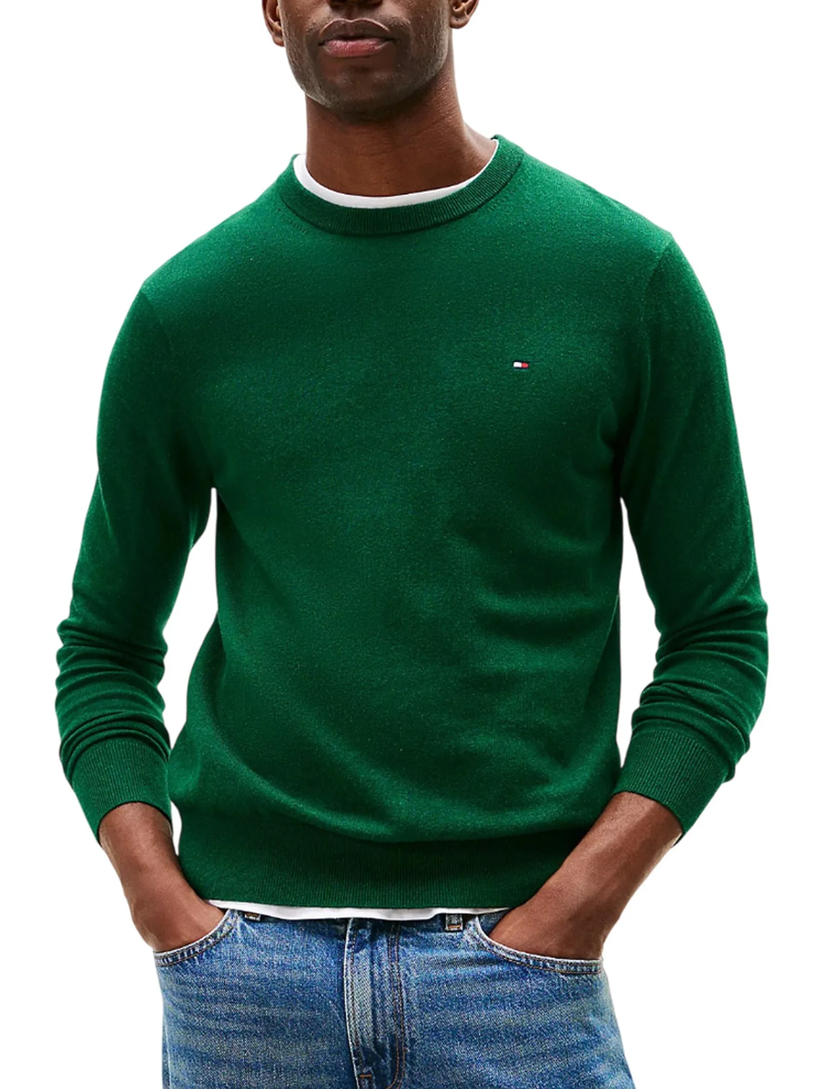 Tommy Hilfiger Pullover Th Monogram In Cotone E Cashmere Verde Chiaro Mw0Mw28046 157069