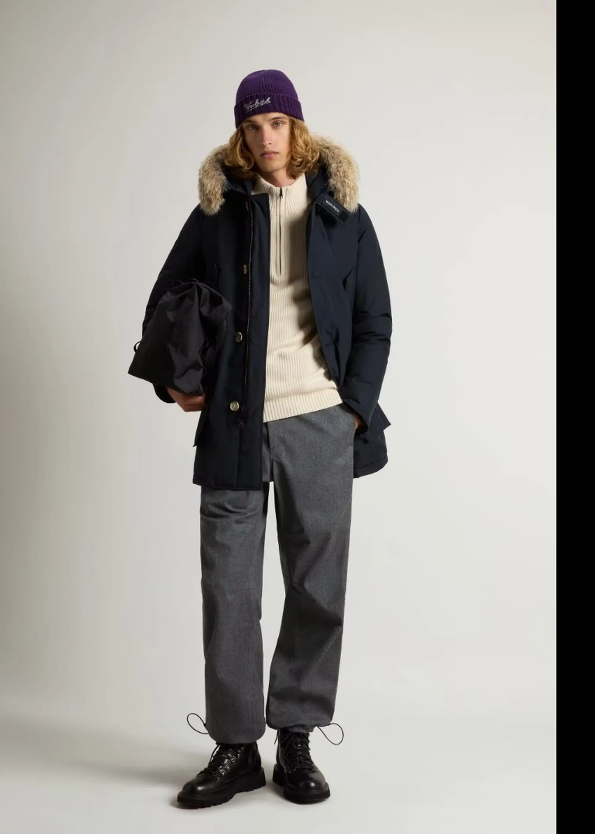 Woolrich Parka Arctic Detachable Fur Melton Blu Woou0482Mb 197227