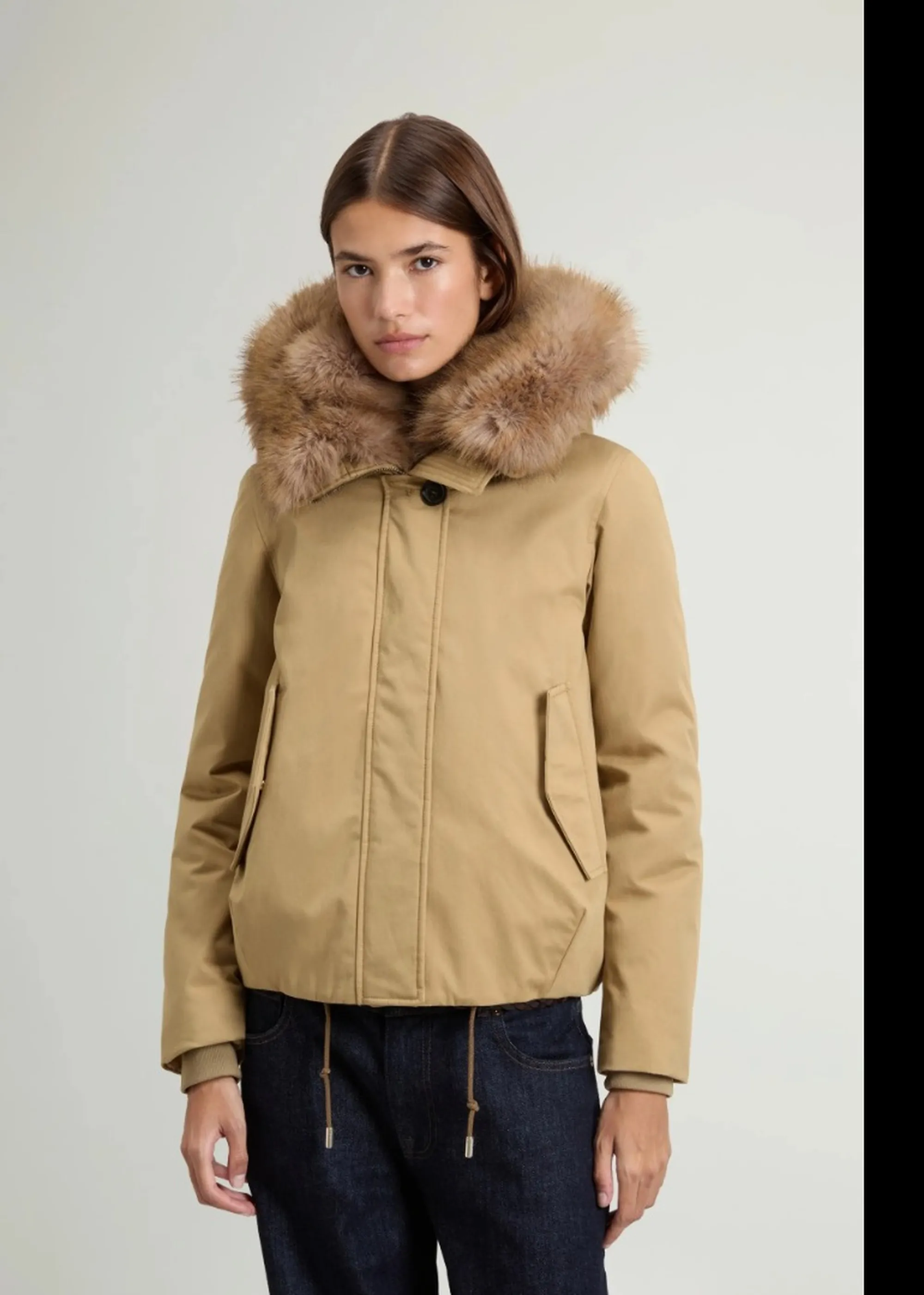 Woolrich B'Parka Best Cotton Faux Fur Short' Gold Khaki Wwou2237Fr 197352