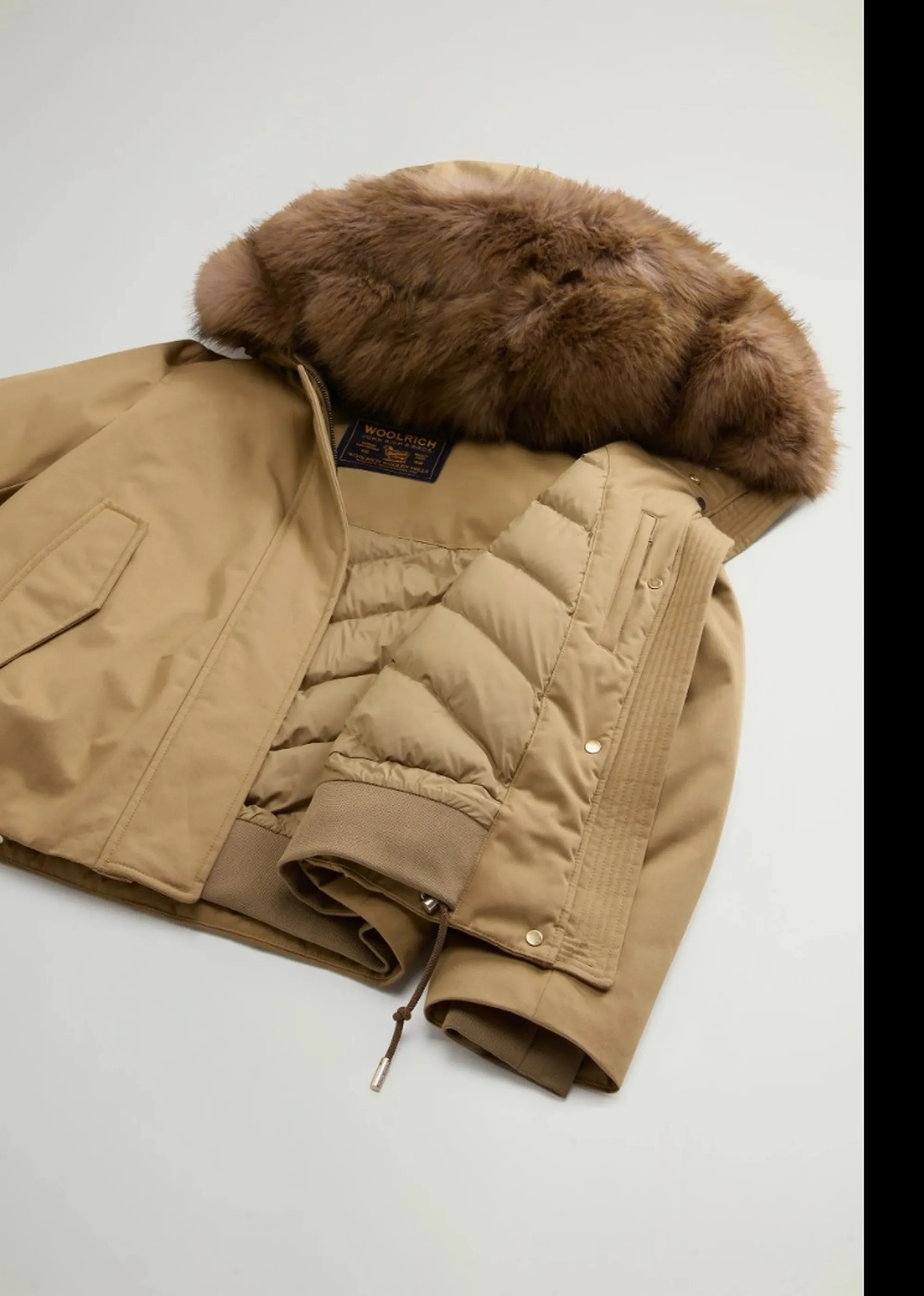 Woolrich B'Parka Best Cotton Faux Fur Short' Gold Khaki Wwou2237Fr 197360