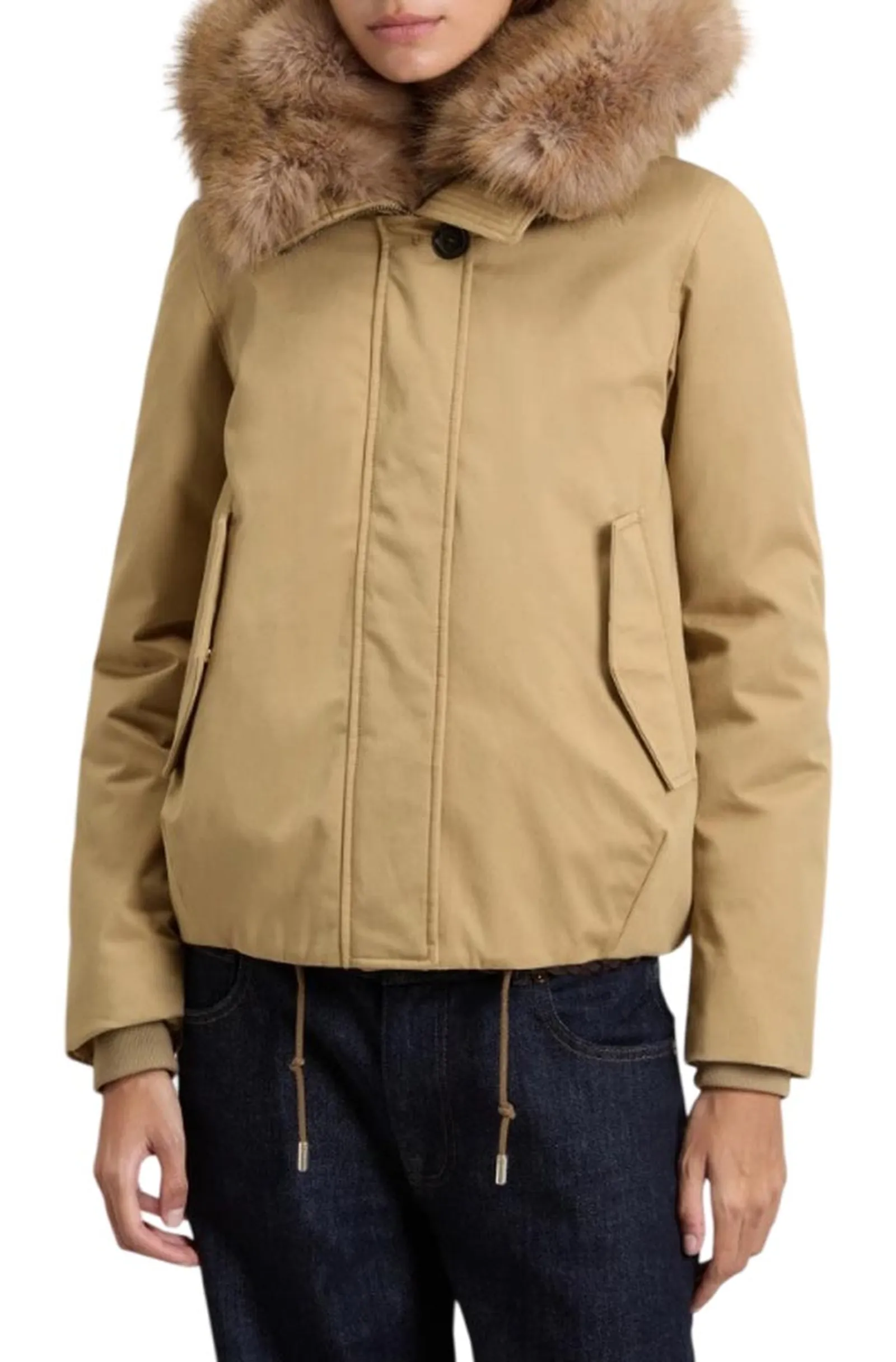 Woolrich Parka Best Cotton Faux Fur Short Gold Khaki Wwou2237Fr 198858
