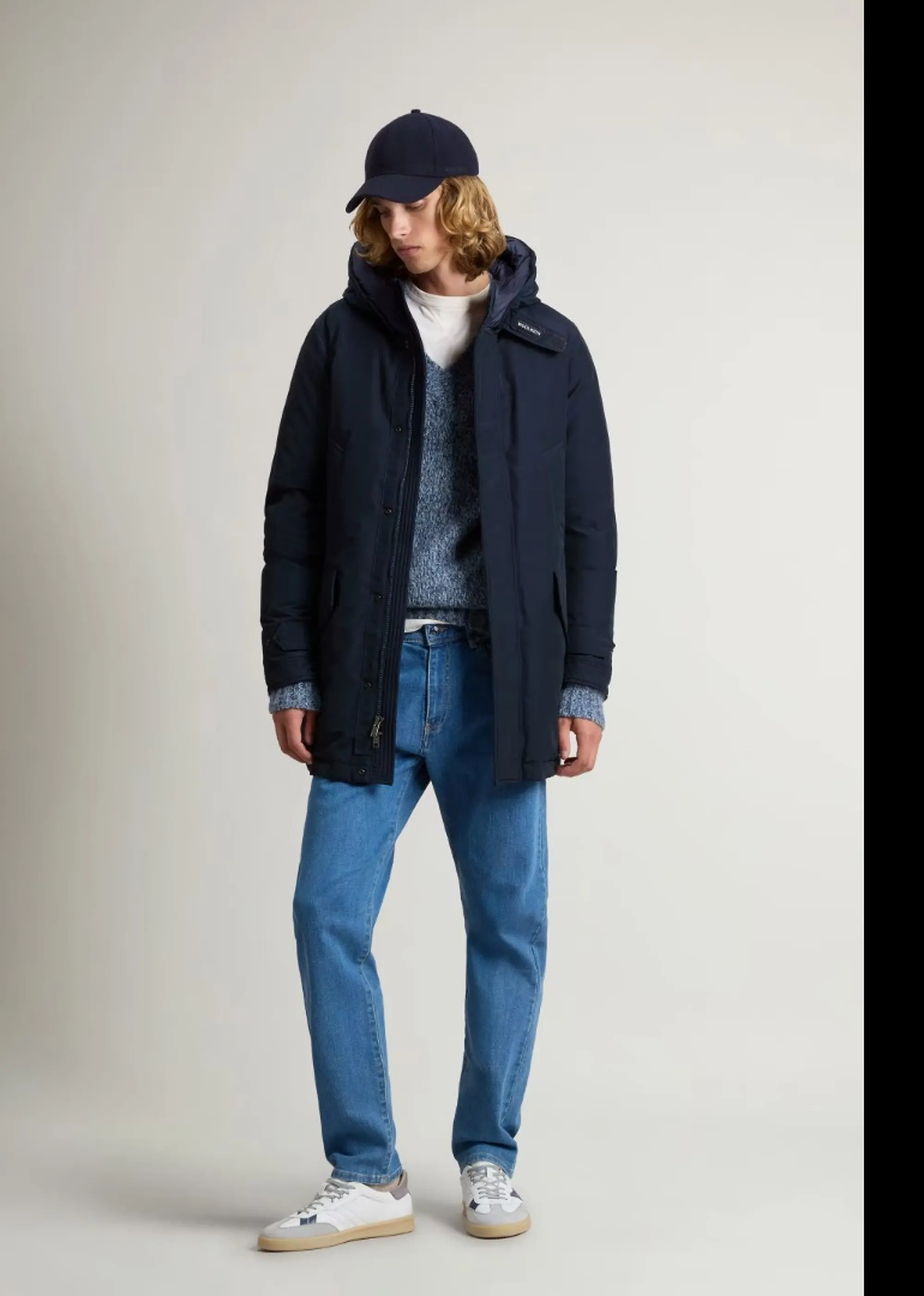 Woolrich Parka Polar High Collar Melton Blu Woou0487Mb 197407