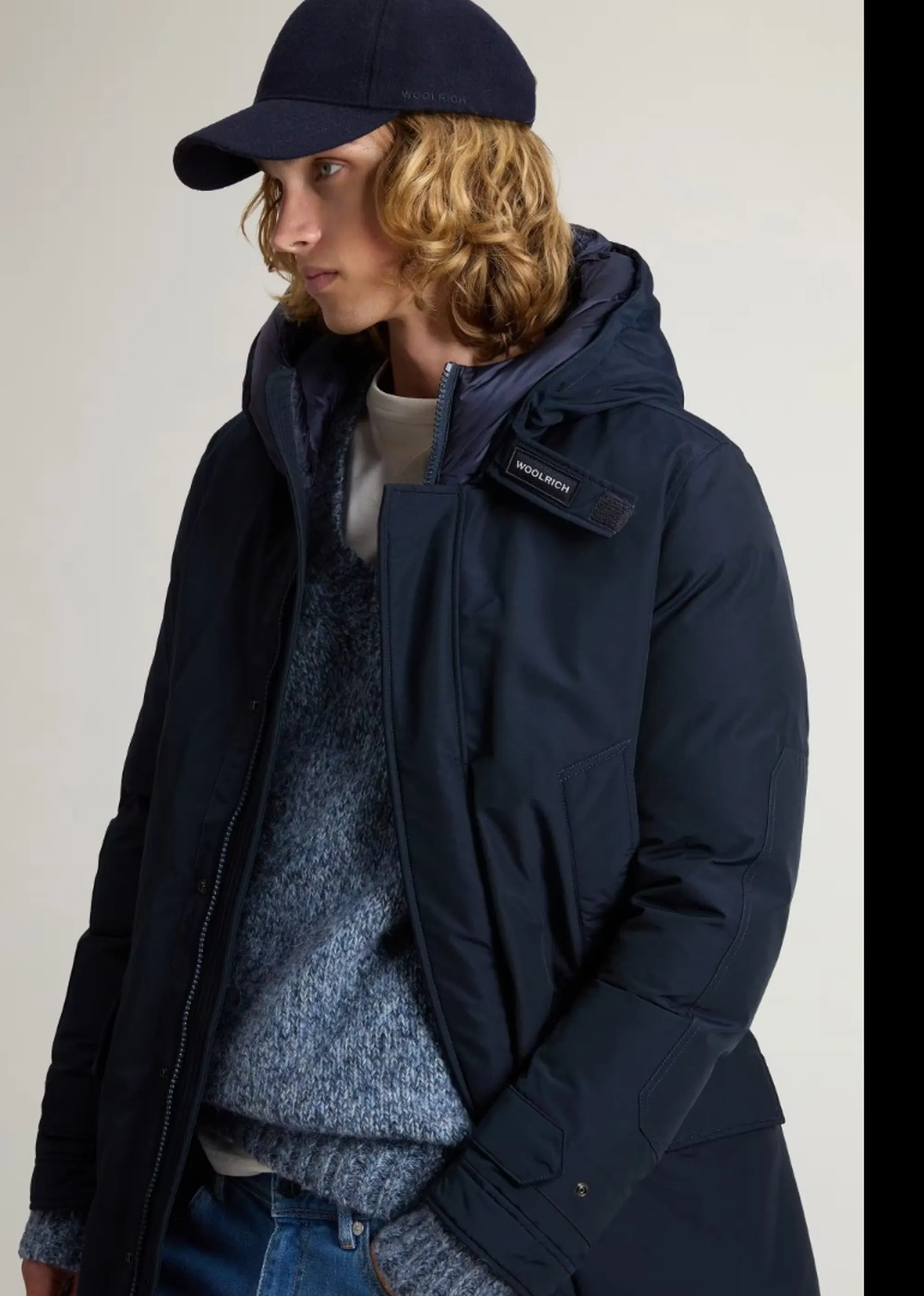 Woolrich Parka Polar High Collar Melton Blu Woou0487Mb 197409