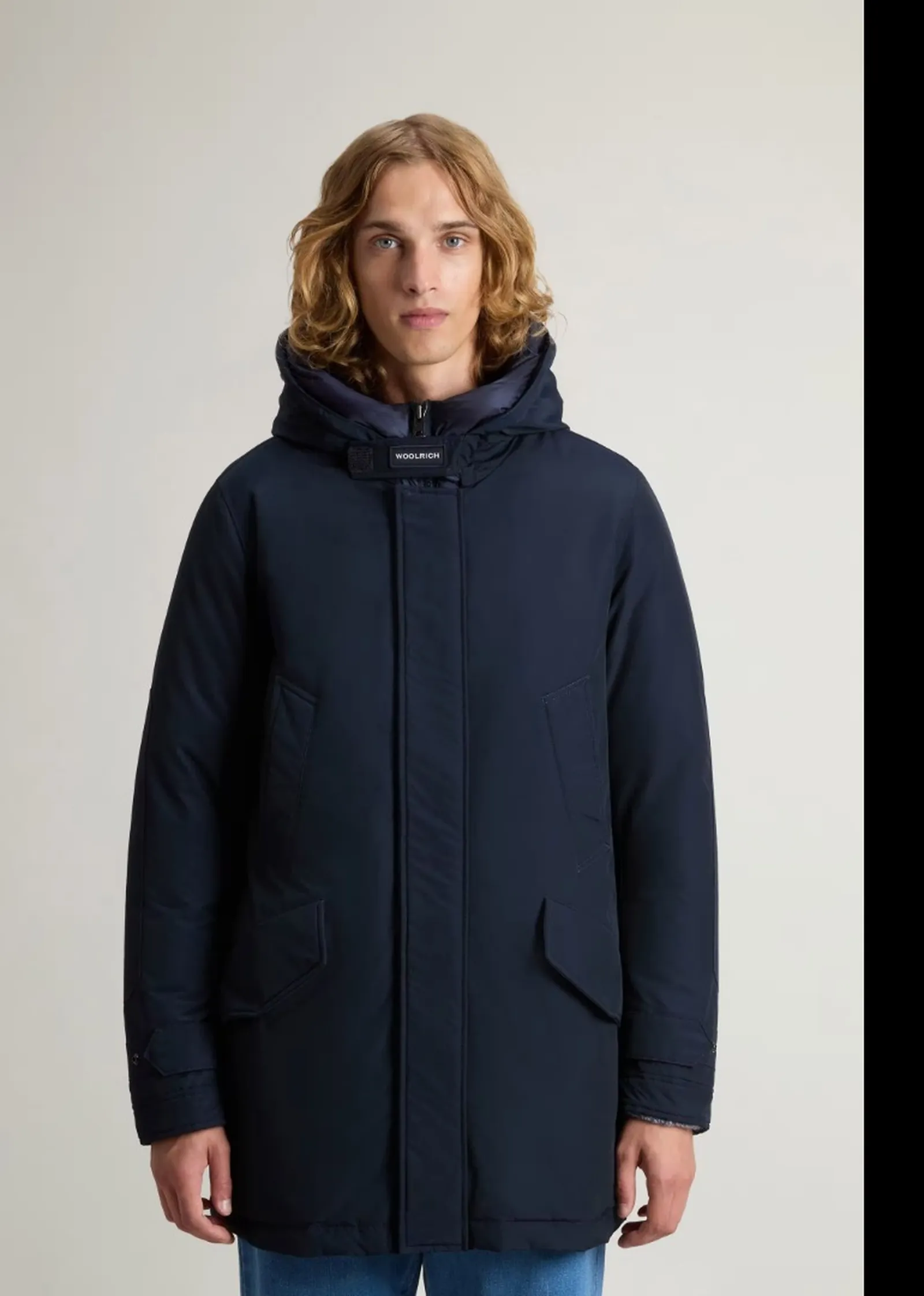 Woolrich Parka Polar High Collar Melton Blu Woou0487Mb 197415
